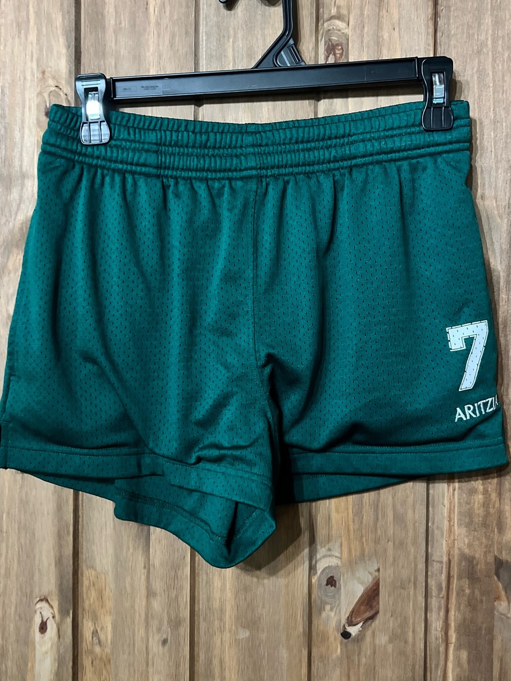 Aritzia Dark Green Athletic Mesh Shorts with Number 7